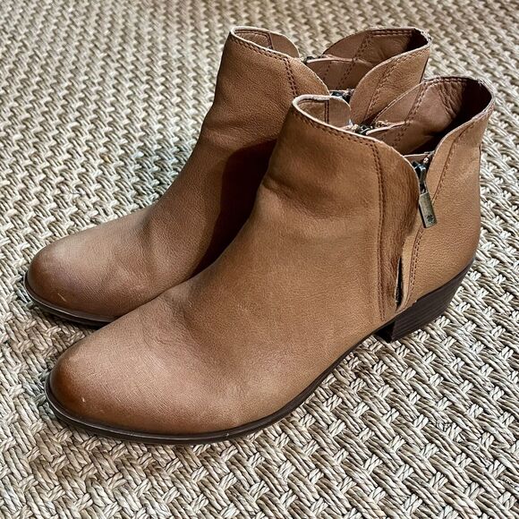 Lucky Brand Boots 9.5 Basel Brown Ankle Boots Double Zip Leather Western Boho - Picture 6 of 8